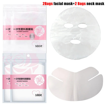 Disposable Full Face & Neck Beauty Wraps - 100/500pcs Transparent Plastic Film Mask Covers