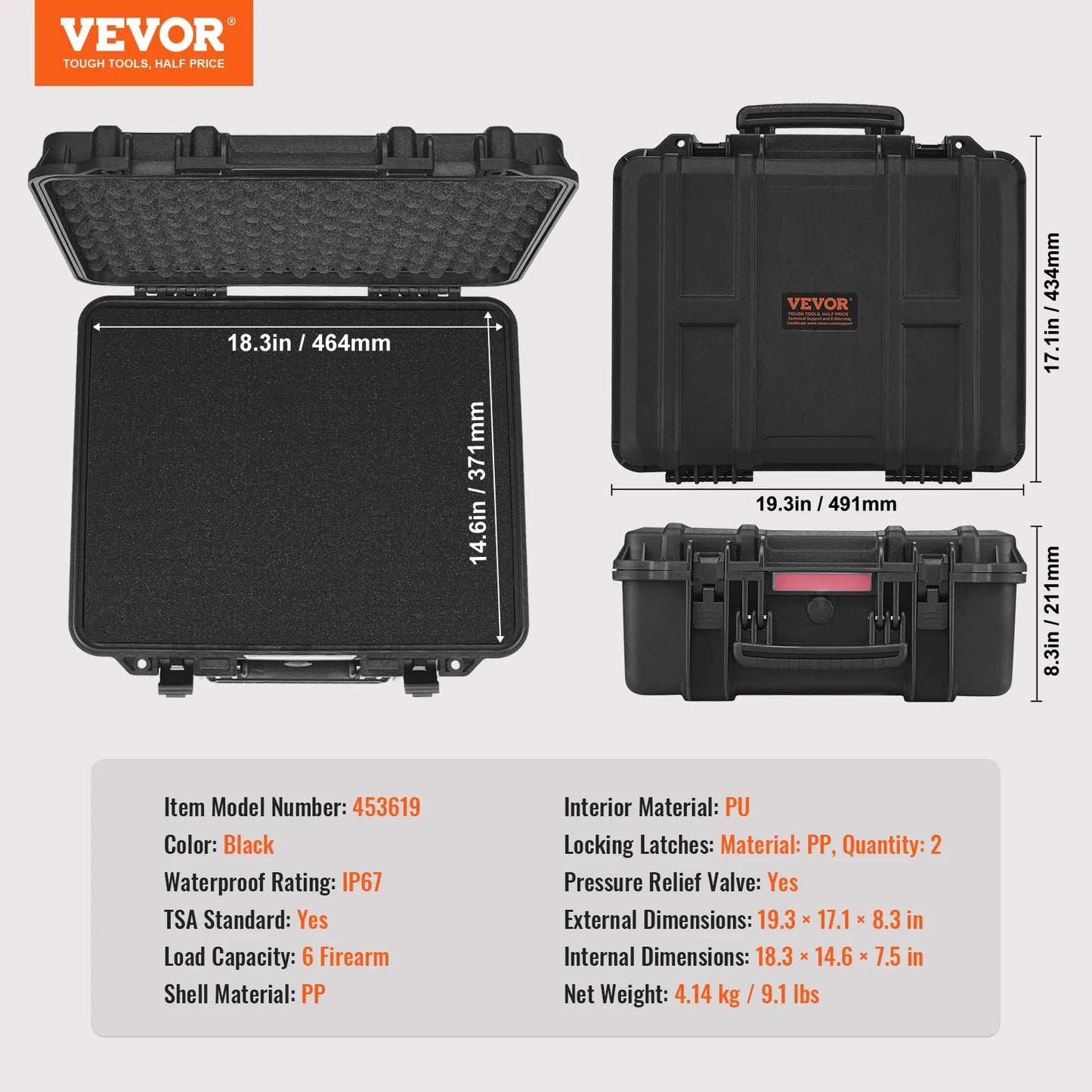 VEVOR Hard Pistol Case — Waterproof Dustproof Lockable Gun Case with Pre-Cut PU Foam for 1/2/5/6 Pistols