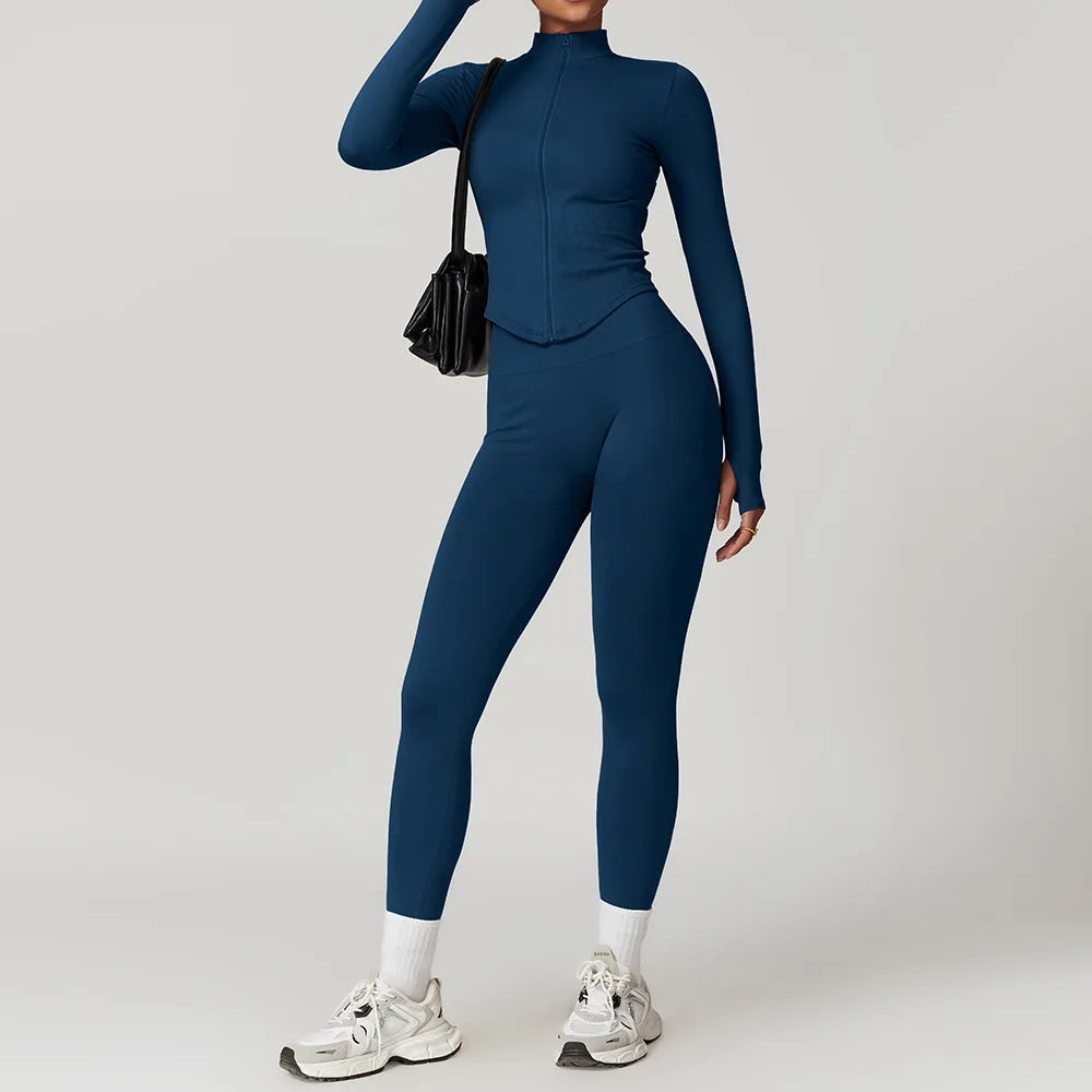 Women’s Seamless 2/3 Piece Yoga Set – Fitness Workout Sportswear with Leggings, Sports Bra & Long Sleeve Gym Outfit