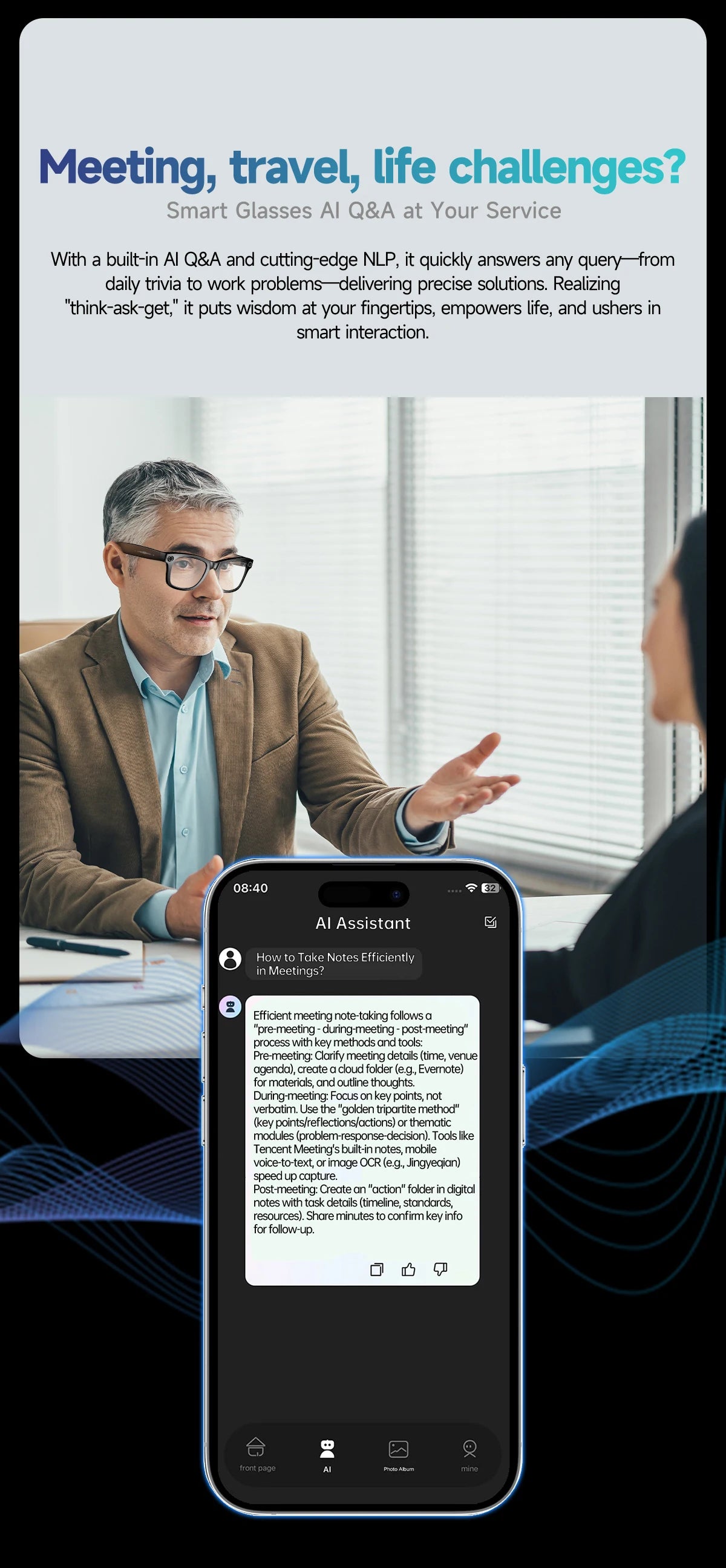 2025 Smart Glasses — Bluetooth Camera, Video Recording, AI Photo Recognition, 100+ Language Translation, Music Player for Men and Women
