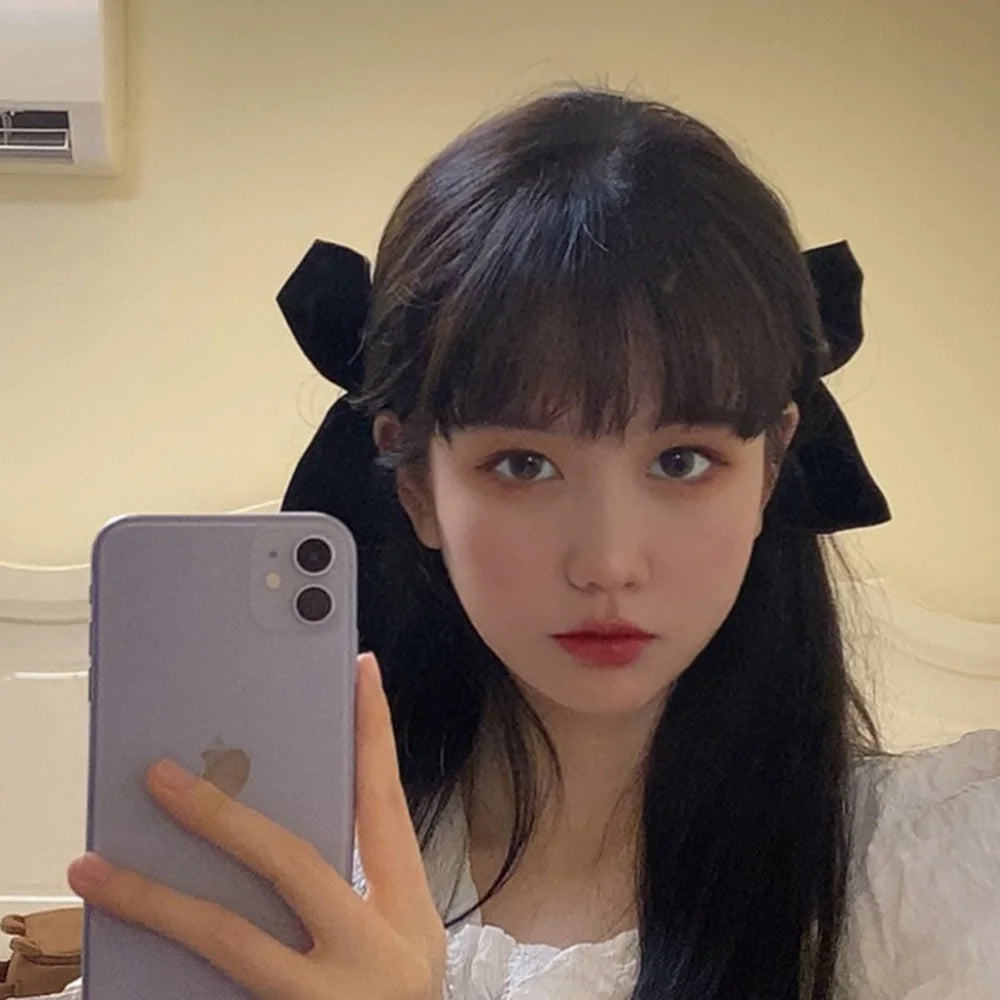 2pcs Black & White Ribbon Hair Bow Clips – Vintage Bowknot Side Hairpins, Cute Barrettes for Girls & Women, Headdress Accessories
