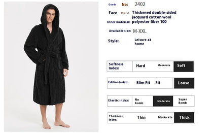 Men’s Fall & Winter Warm Hooded Robe – Thickened Cotton Velvet Jacquard Homewear for Couples