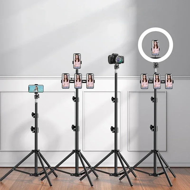 160cm Live Broadcast Tripod – Metal Camera Stand with Selfie Light, Phone Holder & Thermometer for Anchors