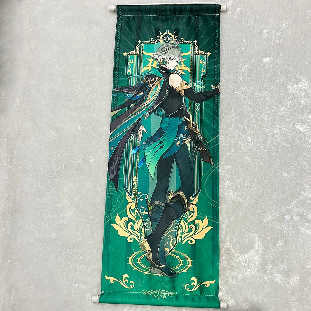 Hot Game Impact Scroll Canvas – Cartoon Heroes Wall Hanging Poster for Cosplay, Halloween, Xmas Decor & Gifts