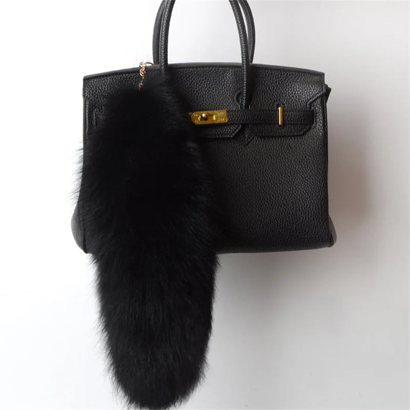 2024 Natural Fox Fur Tail Keychain – Chic Y2K Furry 40cm Keyring Accessory for Women’s Car Keys