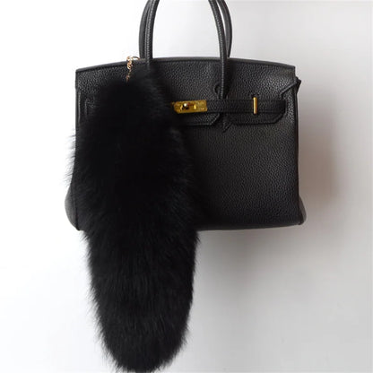2024 Natural Fox Fur Tail Keychain – Chic Y2K Furry 40cm Keyring Accessory for Women’s Car Keys