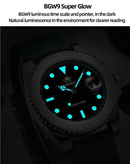 ADDIESDIVE 41mm Men’s Quartz Dive Watch – Rotatable Bezel, Stainless Steel, Luminous BGW9, Rubber Strap, 200m Water Resistant