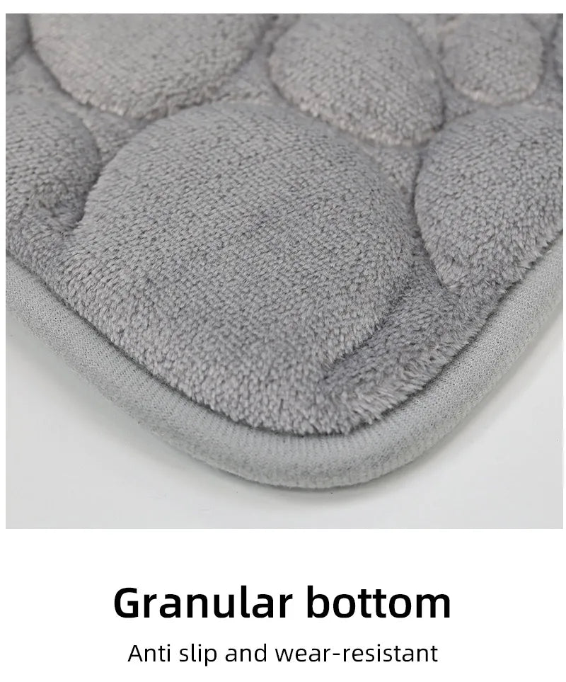 Solid Color Simple Bathroom Mat Set - Water-Absorbing, Non-Slip Stone Pattern, Comfortable & Soft (3PC)