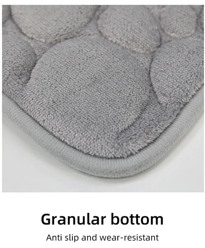 Solid Color Simple Bathroom Mat Set - Water-Absorbing, Non-Slip Stone Pattern, Comfortable & Soft (3PC)