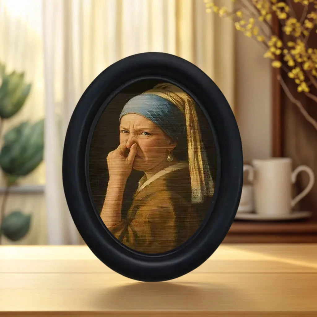 Mini Girl Wall Decor - Quirky Framed Funny Character Painting, Decorative Artwork