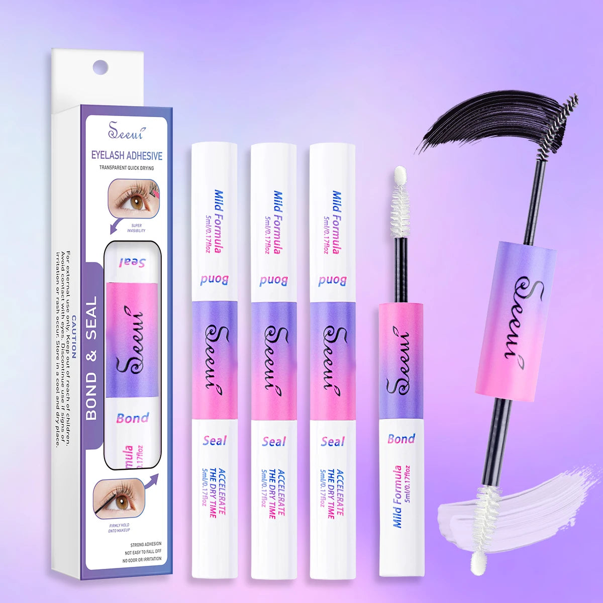 Eyelash Glue and Seal for Clusters – Strong Hold, Long-Lasting Lash Adhesive and Extension Tool