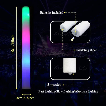 30/60/100/120Pcs RGB LED Glow Foam Sticks – Colorful Cheer Tubes for Dark Light, Birthday, Wedding, and Party Supplies