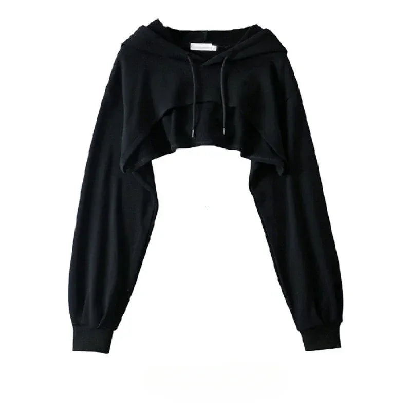 Women’s Irregular Crop Hoodie – Ultra-Short Y2K Style Long Sleeve Sweatshirt