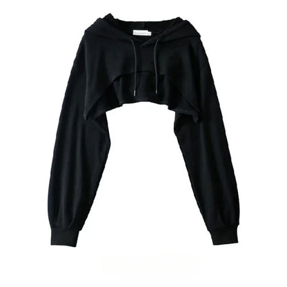 Women’s Irregular Crop Hoodie – Ultra-Short Y2K Style Long Sleeve Sweatshirt