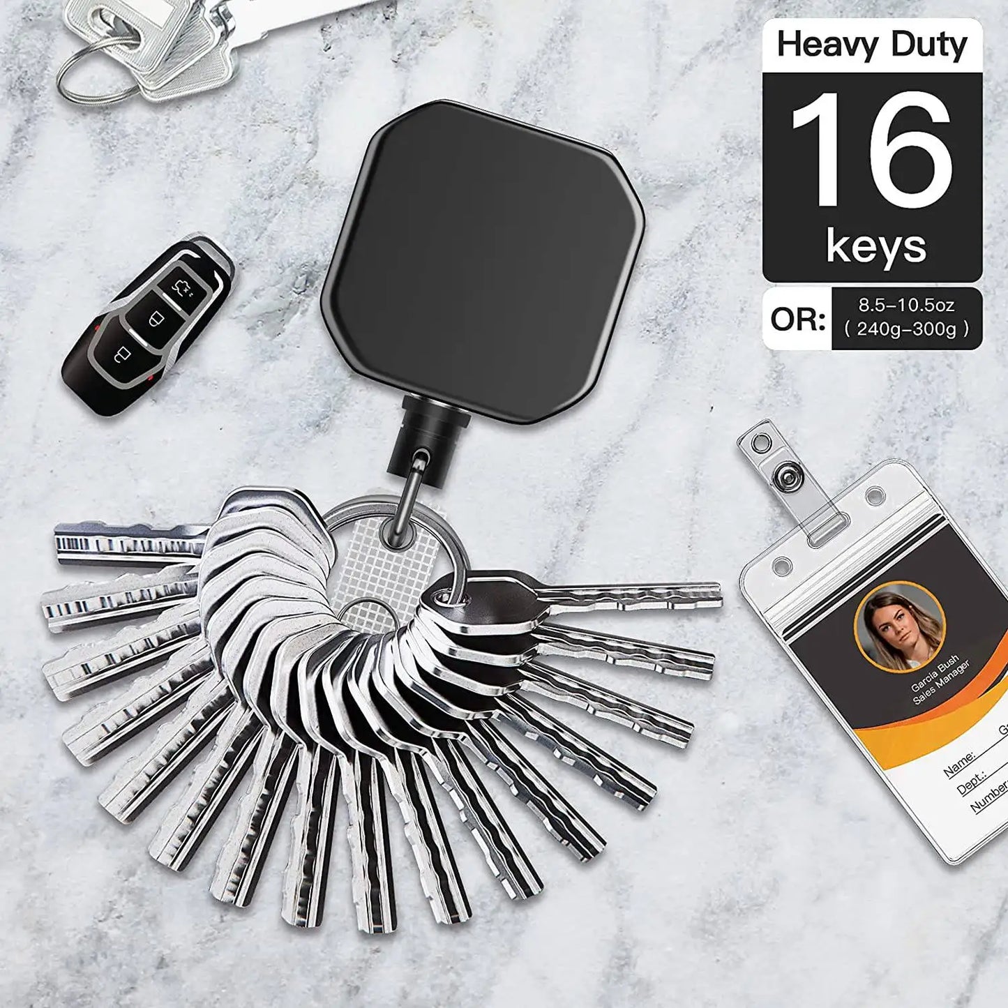 Heavy Duty Retractable Metal Carabiner Keychain with 28.3-Inch Steel Wire Cord – Badge Reel Clip