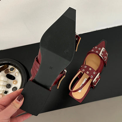 2025 Women’s Designer Flats – Luxury Buckle Slingback Sandals with Pointed Toe, Casual Mules for Ladies