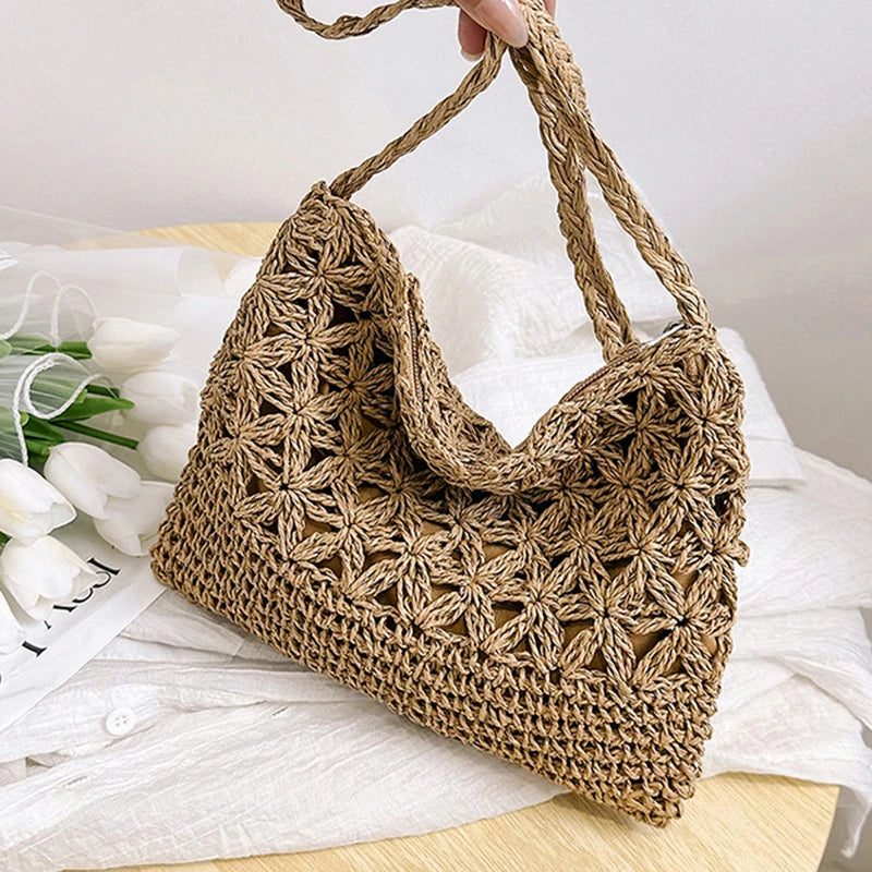 Woven Straw Crossbody Bag - Small Fashionable Shoulder Handbag for Women