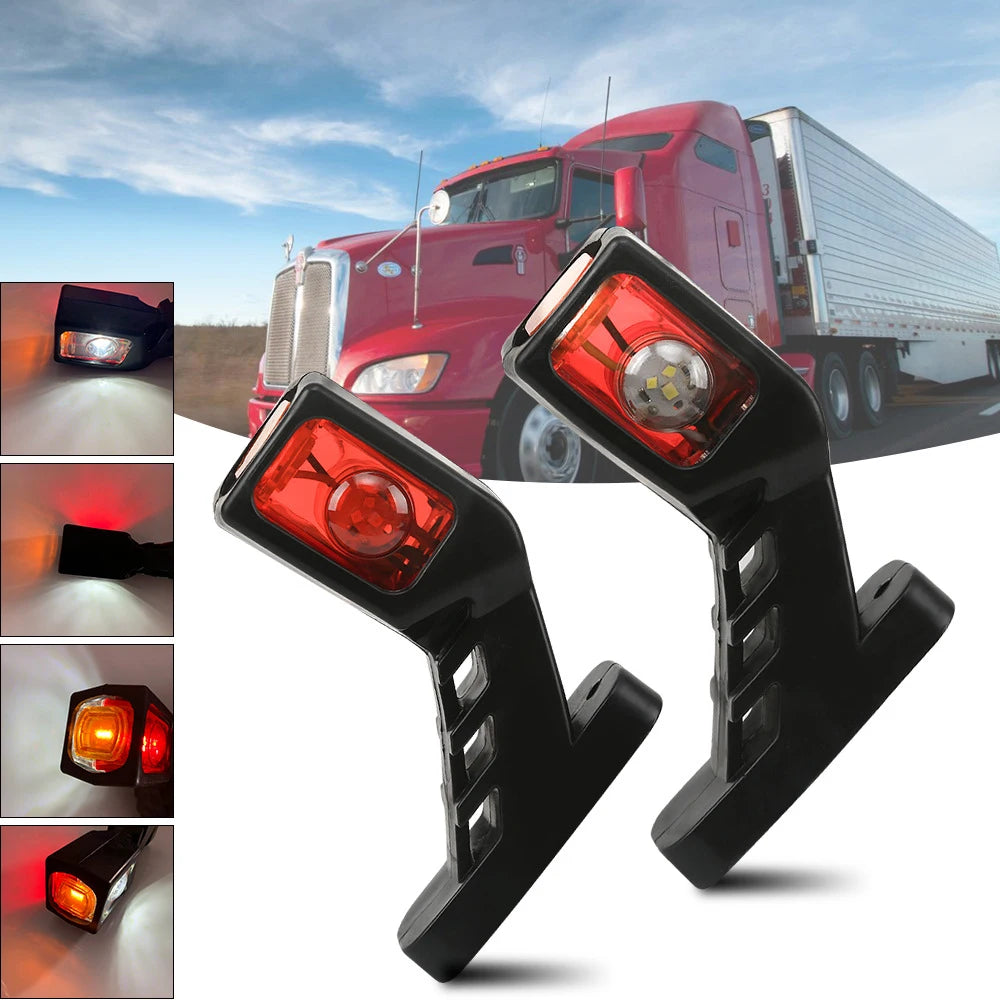 2PCS Tri-Color Trailer 9LED Side Marker Light – Waterproof 12-24V Truck Contour Waist Light in Red, White & Yellow