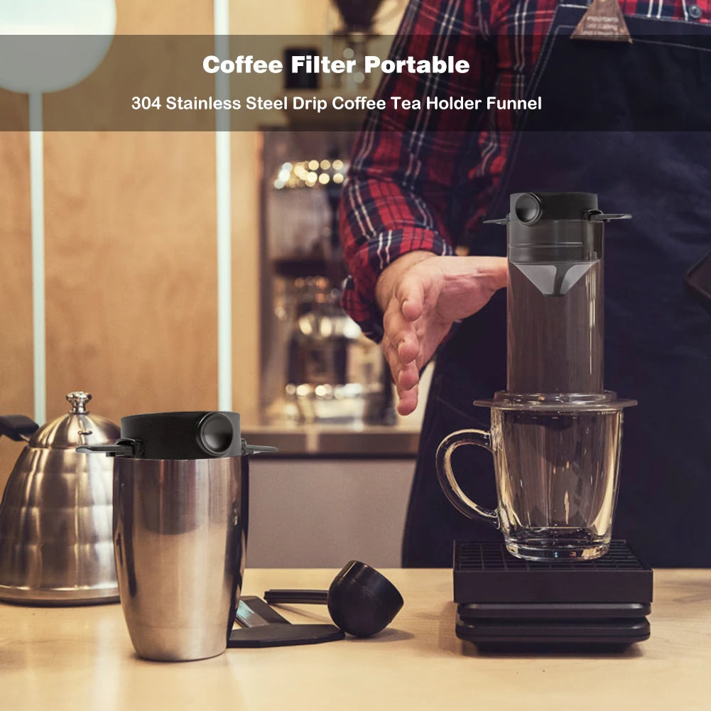 304 Stainless Steel Portable Coffee Filter – Reusable Drip Coffee Tea Holder Mug Set with Coffee Pot & Dripper