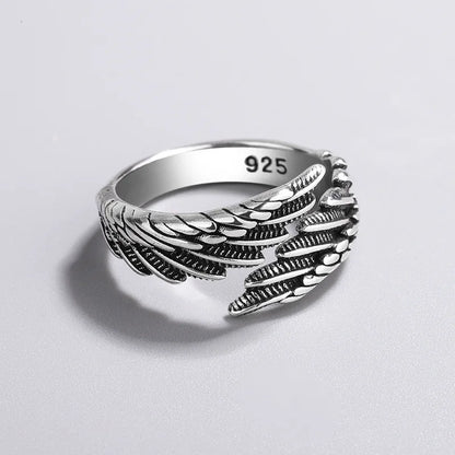 925 Sterling Silver Angel Wing Ring - Adjustable Women's Engagement & Wedding Jewelry