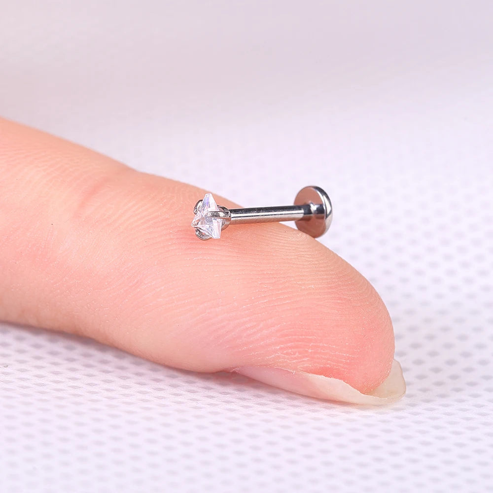 G23 Titanium Labret Piercing Studs - Triangle Zircon Lip Ear Cartilage Tragus Helix Body Jewelry Earrings