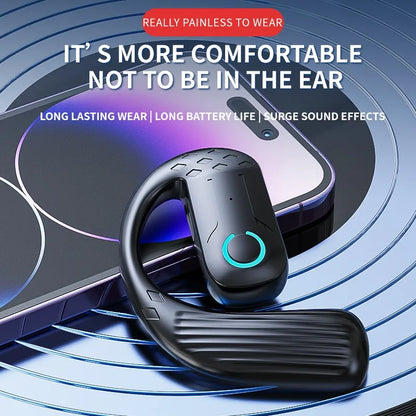 Open Wireless Bluetooth 5.4 Headset – 180° Rotatable Adjustable Ear-Hook Earphone with Mic for Sport, Business & Music