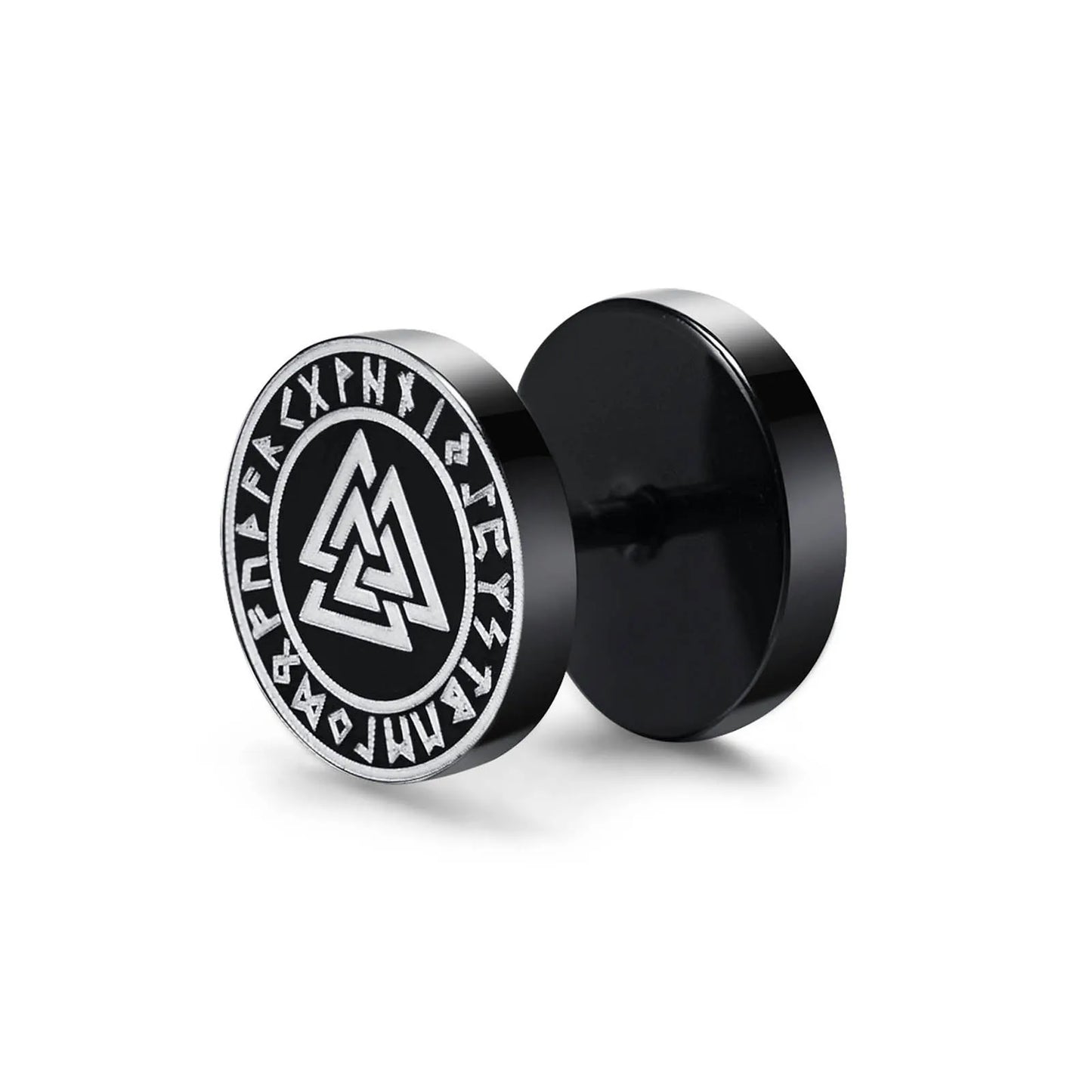 Vnox Men's Viking Black Stud Earrings - Vegvisir & Norse Valknut, Cool Punk Stainless Steel Set