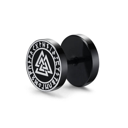 Vnox Men's Viking Black Stud Earrings - Vegvisir & Norse Valknut, Cool Punk Stainless Steel Set