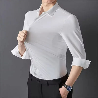 Men's Ultra-Stretch Shirt - Silky Long Sleeve Business & Casual Dress Shirt