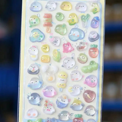 Kawaii 3D Jelly Resin Stickers - Cute Sparkling Transparent Cartoon Decals for Scrapbooking and DIY Decor