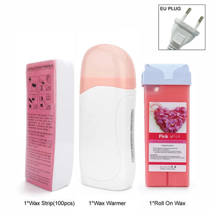 Unisex Hot Roll-On Wax Hair Removal Kit with Depilatory Cream, Wax Heater & Cartridge Warmer – Professional Waxing Set
