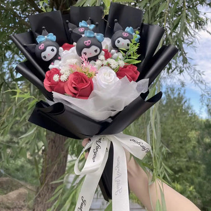 Kawaii Hello Kitty Cat Dolls with Artificial Flowers – Creative Sanrio Bouquet for Christmas, Valentine’s & Birthday Graduation Gifts