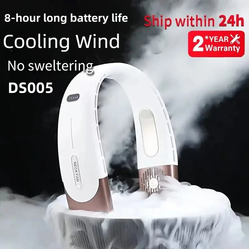 8000mAh Bladeless Neck Fan – Portable USB Rechargeable Hanging Fan with LED Digital Display, Silent Mini Personal Air Cooler for Travel & Outdoor Use