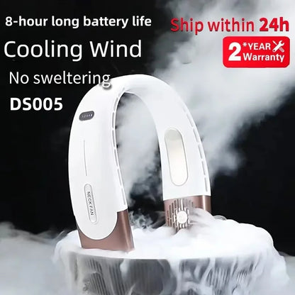 8000mAh USB Neck Fan - Portable Bladeless Rechargeable Cooling Fan with LED Display for Outdoor & Handheld Use
