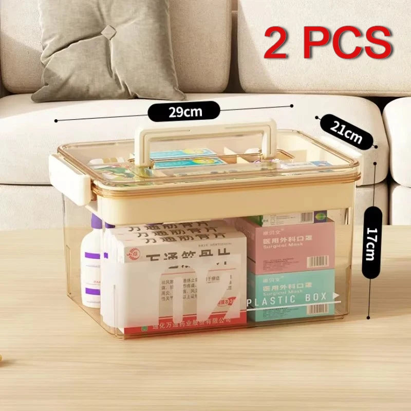 Multi-Layer Home Medicine Box – Large Capacity Transparent Medical Storage Case for First Aid & Medication Organization