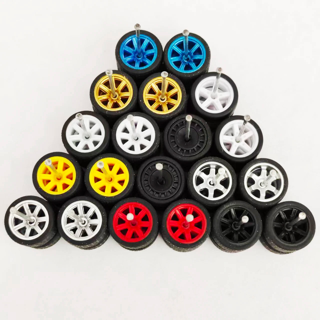 1:64 Alloy Car Wheels & Rubber Tires Set - Replacement Axles for Hot Wheels, Matchbox & Model Cars