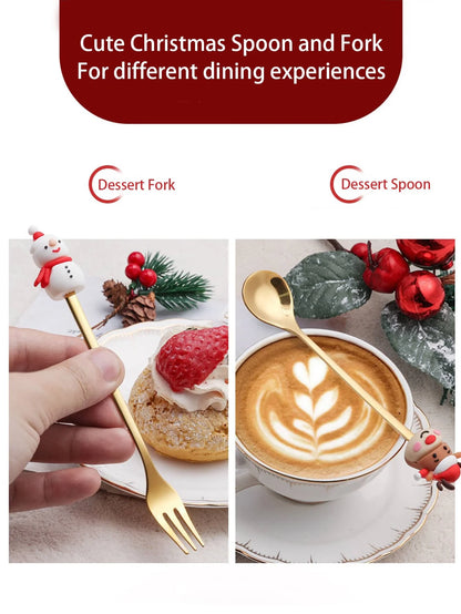 Leeseph Christmas Coffee Spoons and Forks Set - Stainless Steel Holiday Gifts for Kids (Red/Green Gift Box Set) - Available in 4 or 6 Pieces