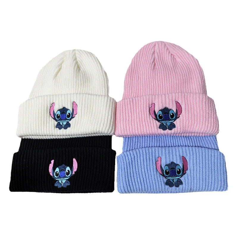 Cartoon Embroidered Knit Beanie Hat – Cute Unisex Stretchy Thermal Cap for Adults & Kids, Perfect Christmas Gift