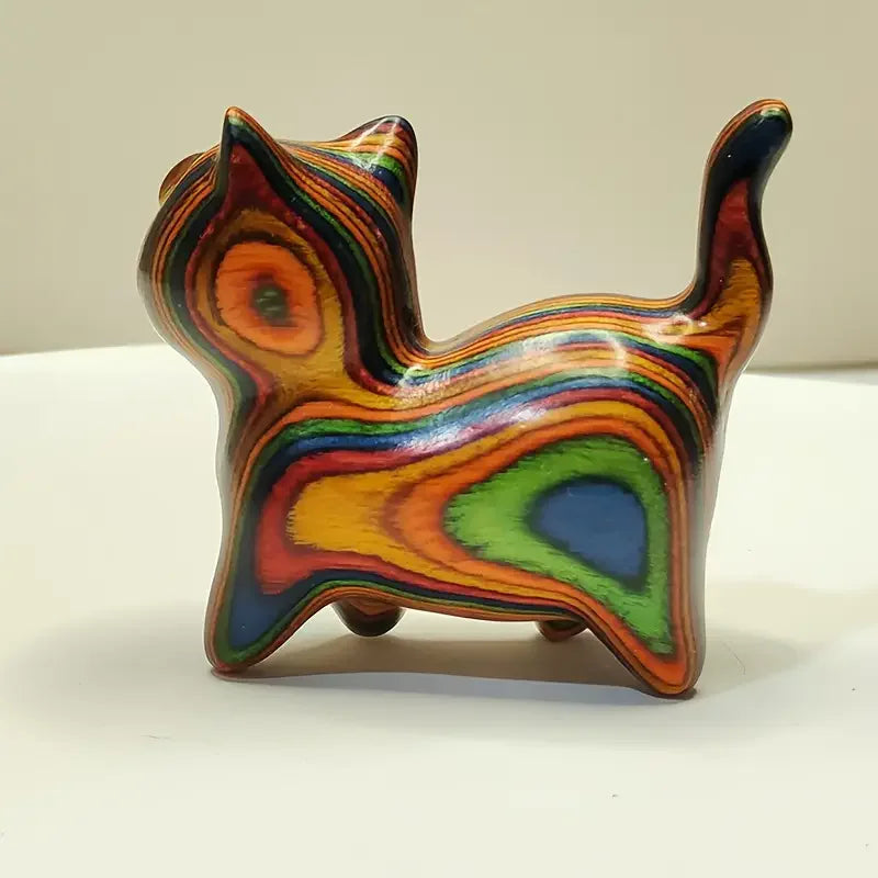 Painted Wooden Kitten Sculpture - Cute Small Cat Statue for Home, Entryway and Festival Decor