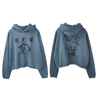 2025SS Ripped E.R.D. Hoodie – Men & Women Slogan Print Short Wide Sweatshirt