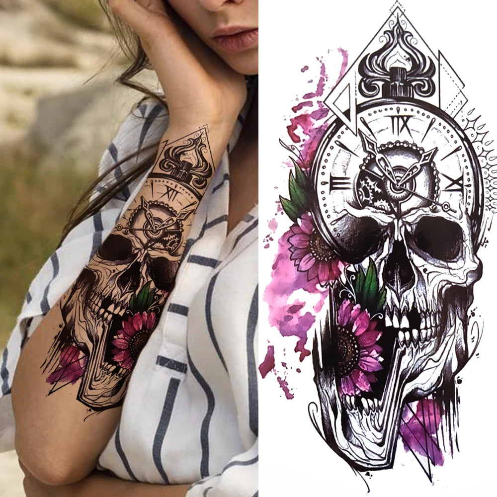 Full Arm Temporary Tattoo Sleeve - Realistic Warrior Lion Tiger Flower & Maori Design Fake Tattoos