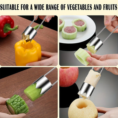 Stainless Steel Fruit & Vegetable Corer – Universal Kitchen Gadget for Apple, Pear, Tomato & Red Bell Pepper Seed Removal