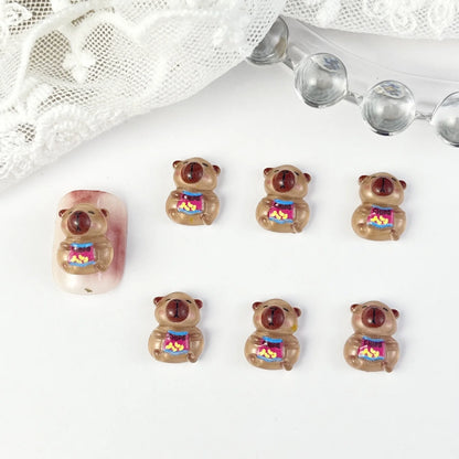 30Pcs 3D Brown Bear Nail Charms - Cute Cartoon Resin Flatback Decorations for DIY Kawaii Nail Art