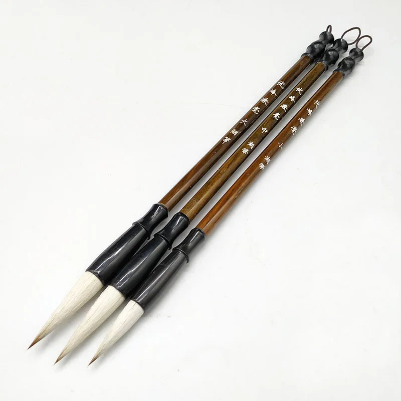 3PCS Bamboo Handle Calligraphy Brush Set – Weasel Hair Writing Brushes for Painting, Drawing & Traditional Art Use
