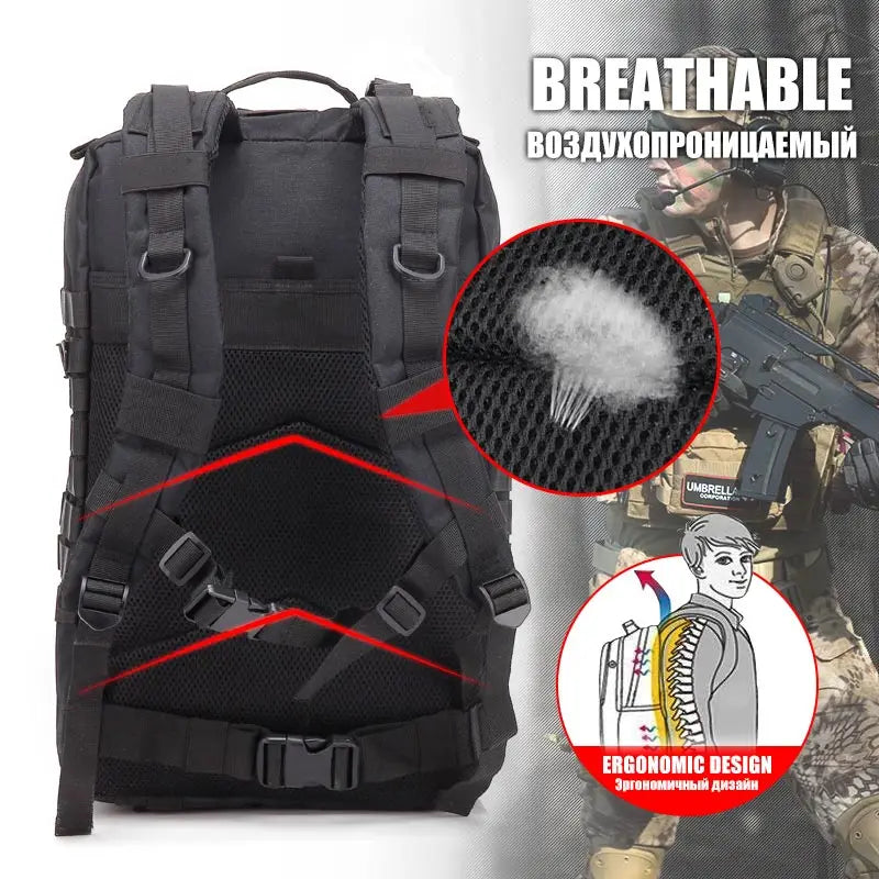 QT&QY 30/45L Tactical Backpack - Outdoor Hiking and Traveling Survival Bag, 3P Assault Pack with EDC MOLLE Design for Trekking and Hunting
