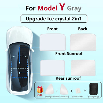 Split Sunshade for Tesla Model 3 (2017-2023) & Model Y – Front & Rear Sunroof Windshield Skylight Glass Roof Cooling Shade