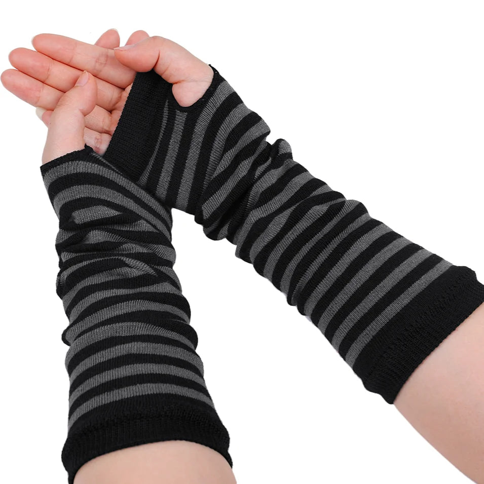 Punk Long Arm Fingerless Gloves – Adjustable Elastic Stripe Nylon Winter Arm Covers, Protective Cool Sleeves Mittens for Men & Women