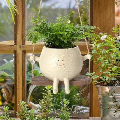 Swing Face Planter Pot: Lovely Plant Hanger Baskets for Succulent Flower Pots - Balcony Wall Hanging Decor