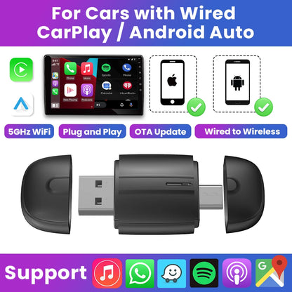 2-in-1 Wireless CarPlay & Android Auto Dongle – Type-C USB Bluetooth WiFi Adapter for Chevrolet, Citroen, Buick, Cadillac, Chery, VW