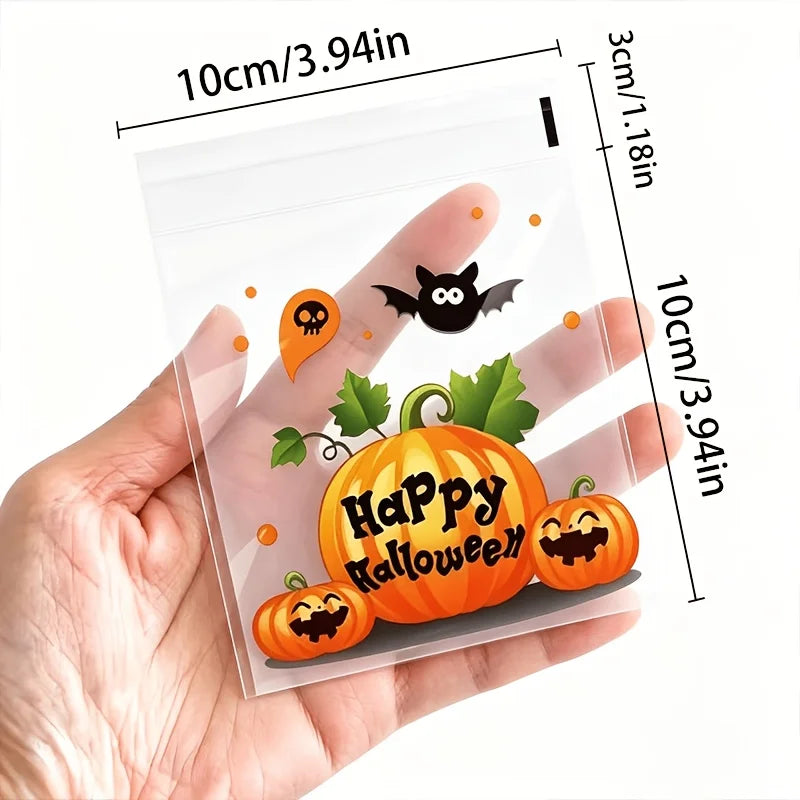 100-Piece Halloween Treat Bags - Clear Self-Sealing Candy, Cookie, and Trick-or-Treat Goodie Bags
